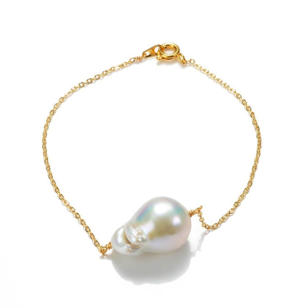 Single Baroque Pearl Gold Plated Chain Braclet